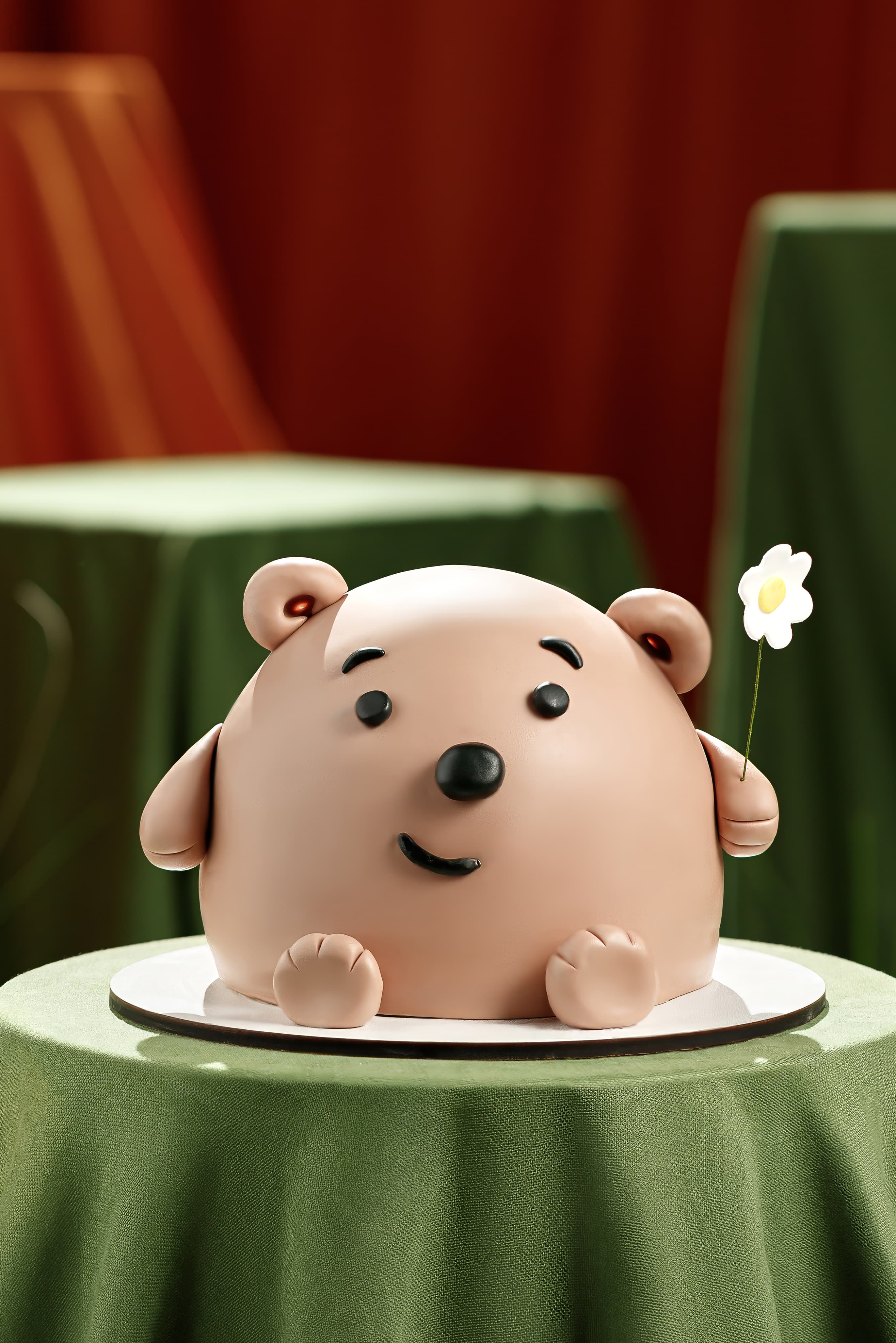 Adorable Bear with Flower Cake
