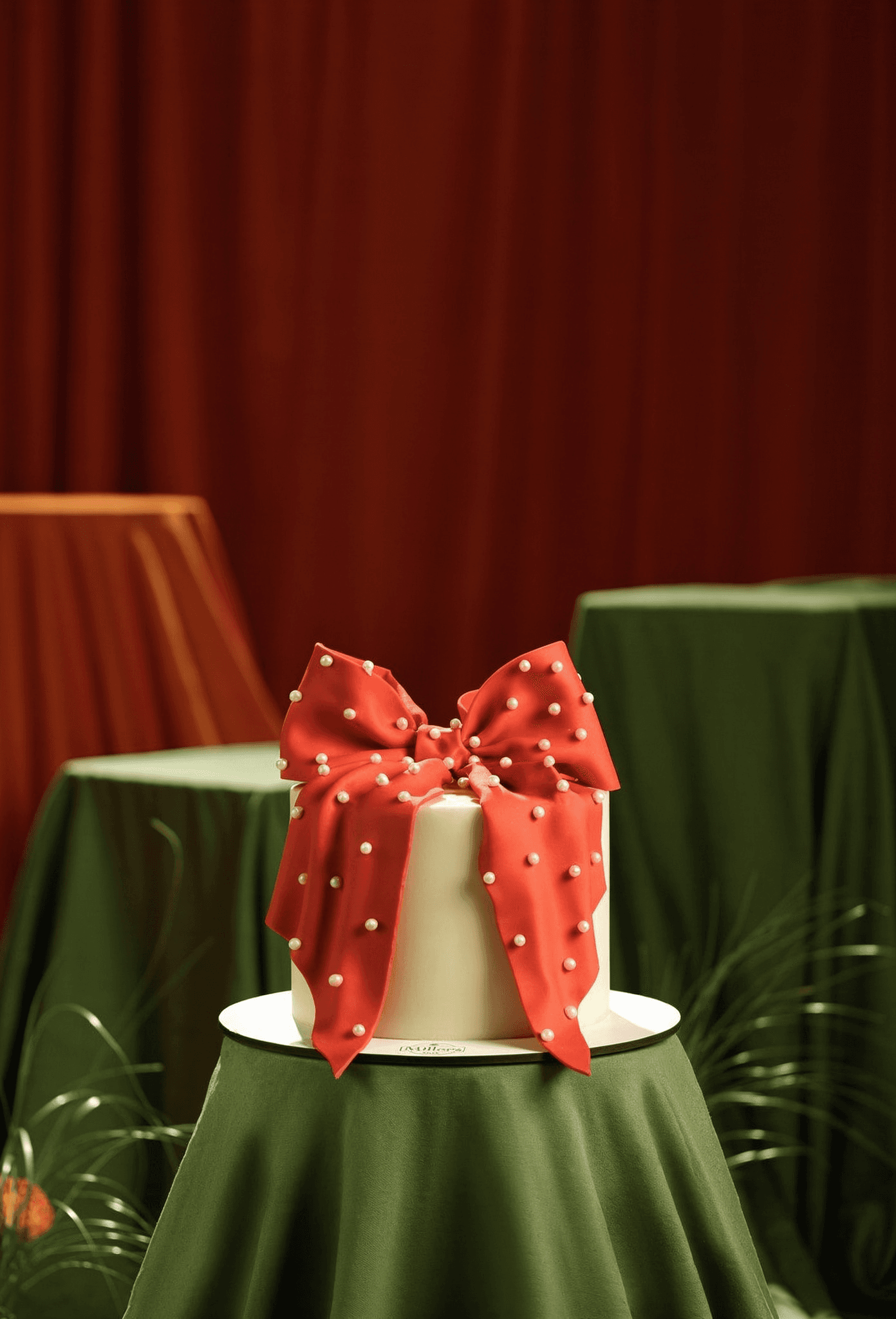 Chic Red Ribbon Celebration Cake